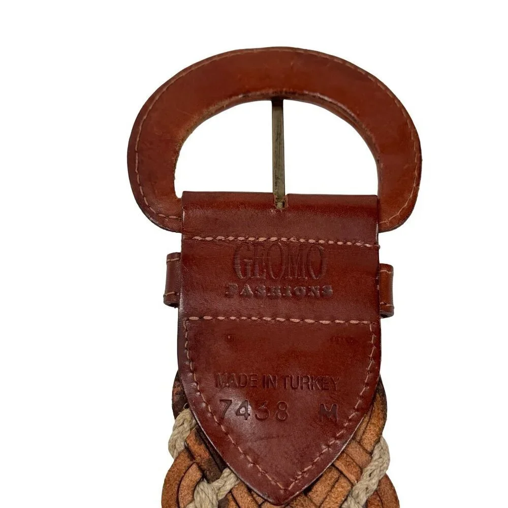 Women’s Wide Braided Leather Belt SZ M Brown Made in Turkey Boho Indie Festival